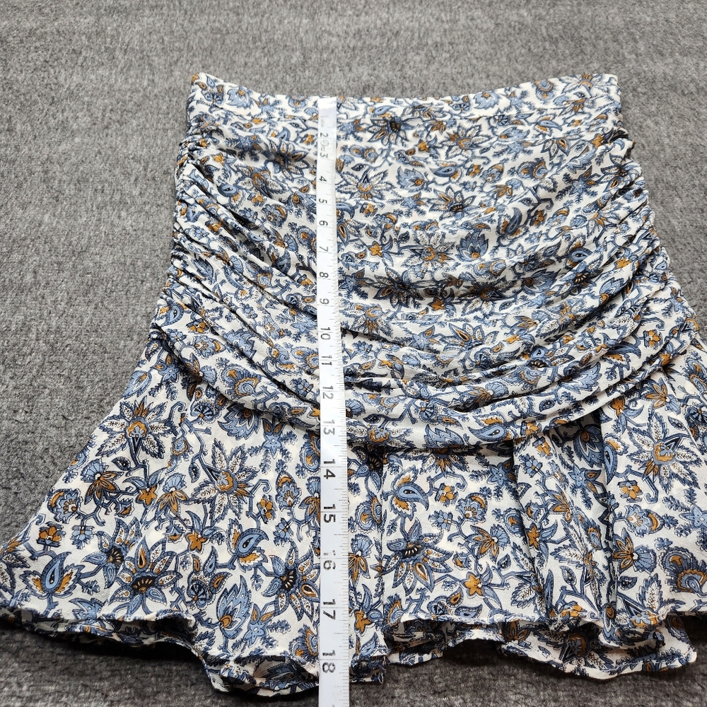 Veronica Beard‎ Size 8 Blue Cream & Tan Floral Ruched Mini Skirt 100% Silk - Picture 2 of 5